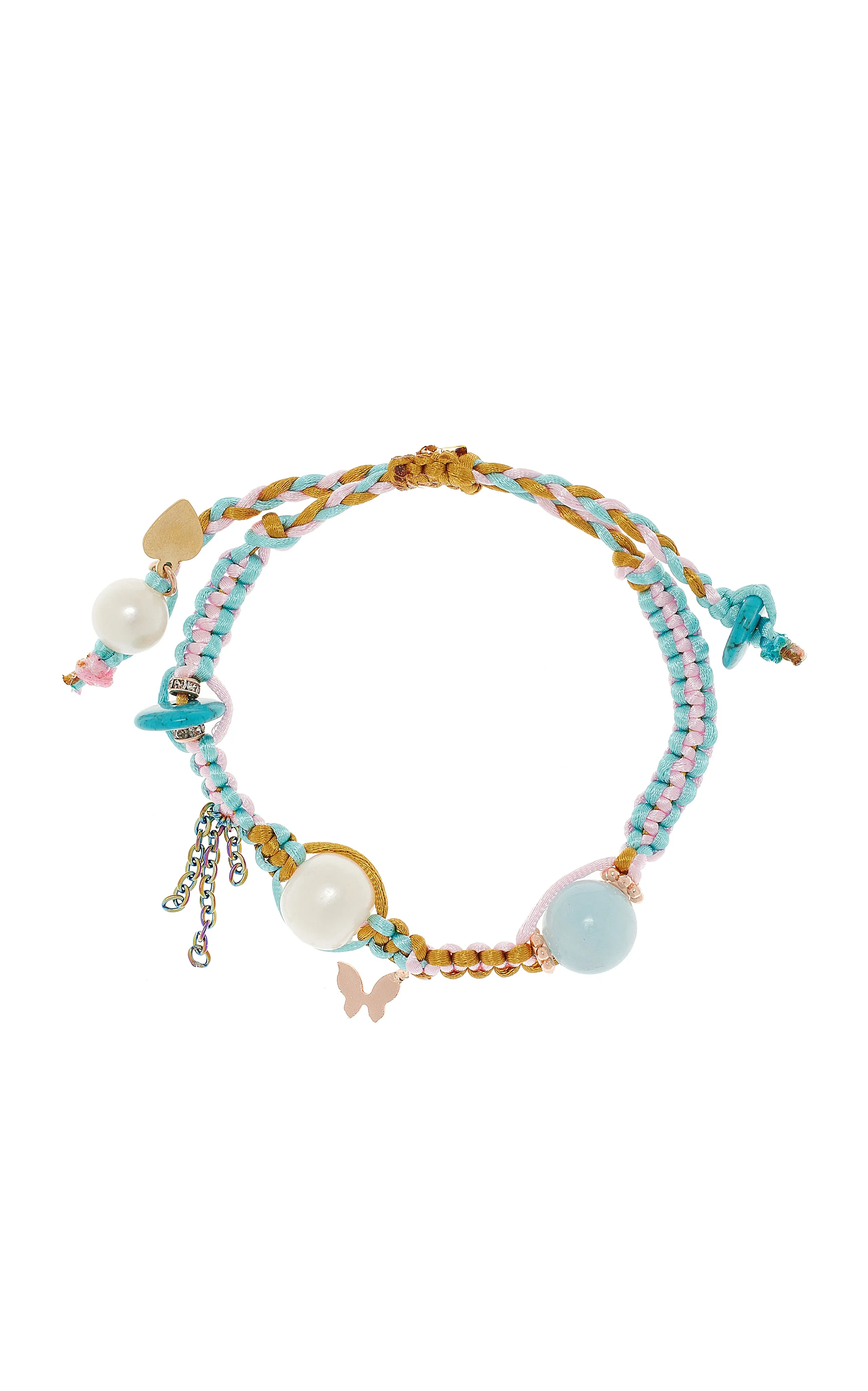 SPRING MAGIC GARDEN PEARL TURQUOISE AQUAMARINE ROSE GOLD BUTTERFLY SILK ROCKER BRACELET