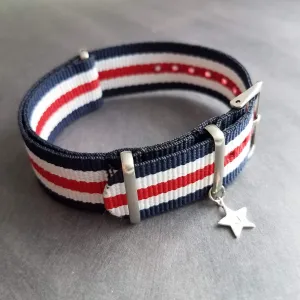 Stars & Stripes Bracelet, wide bracelet, seatbelt bracelet, red white blue bracelet, 4th of July, USA independence day, buckle strap wrap
