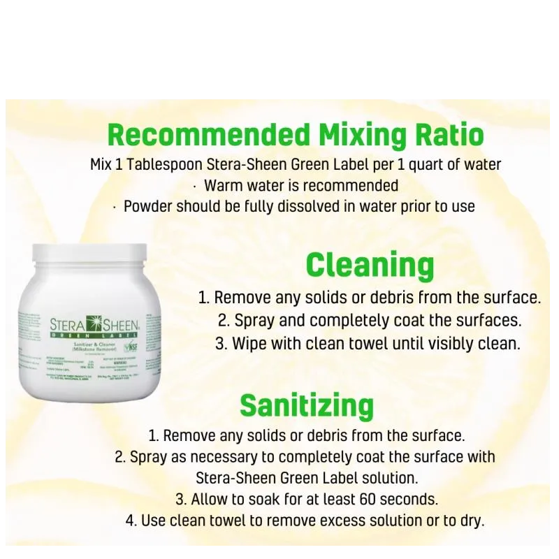 Stera-Sheen Green Label Sanitizer and Cleaner for Ice Cream Machines, Slush Machines And More - 4 lbs Jar,  Case 4 x 4lbs Jars - Canada