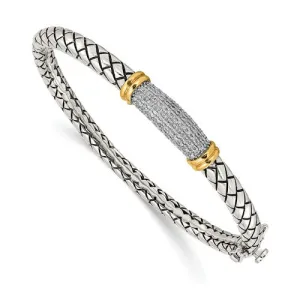 Sterling Silver   14KT Yellow Gold Antique Finish .20 CT Diamond Bangle Bracelet