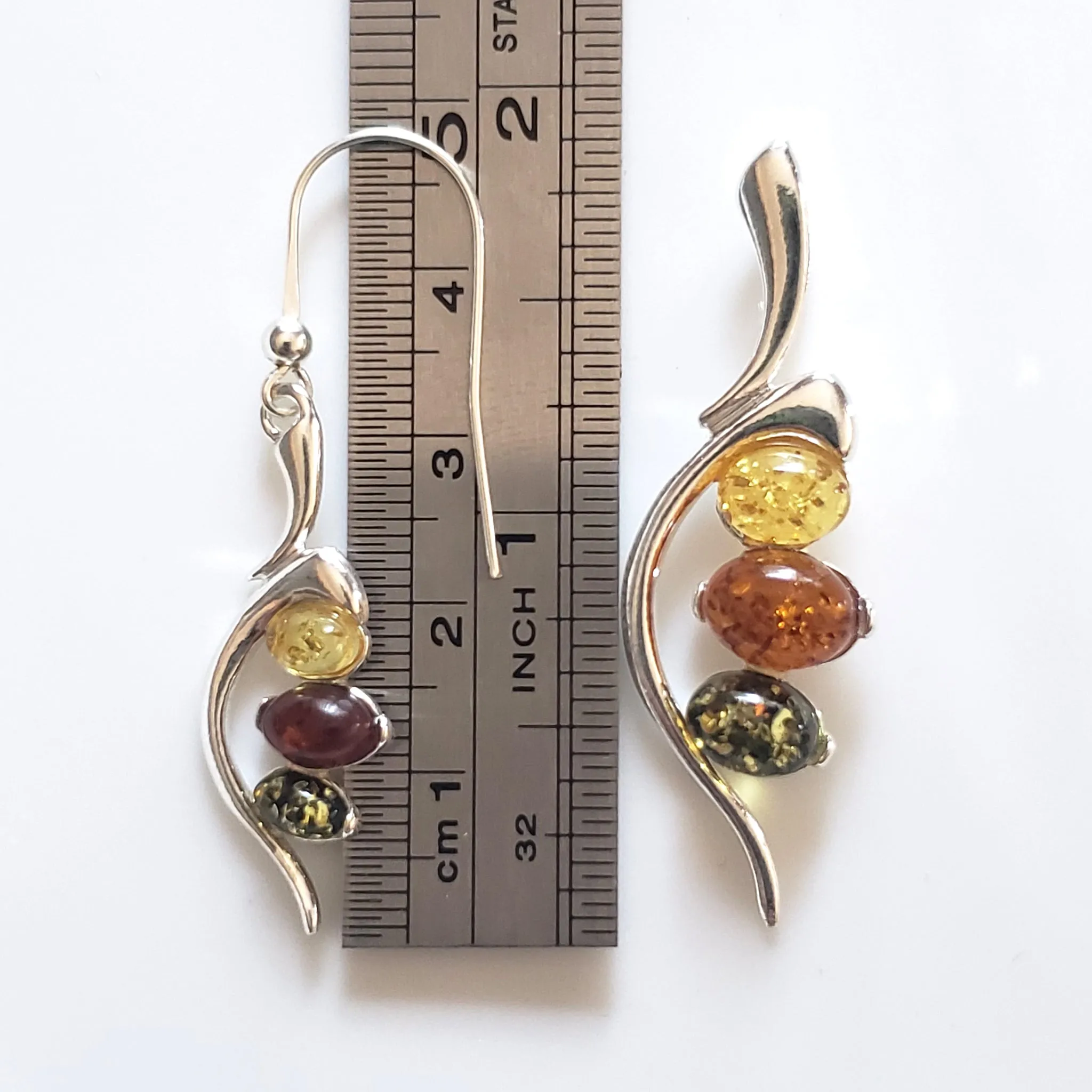 Sterling Silver Jewelry Set with Multicolor Natural Amber Beads
