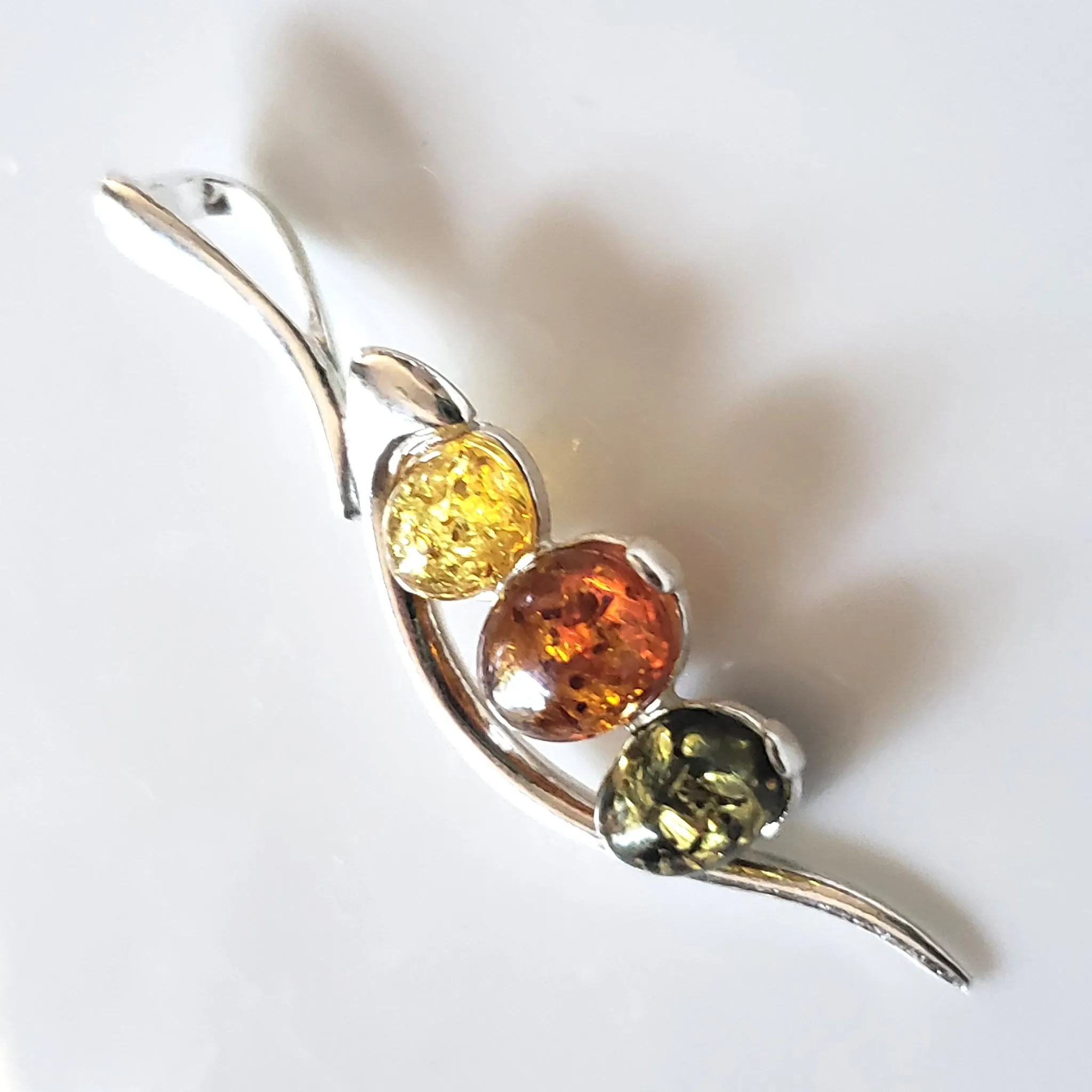 Sterling Silver Jewelry Set with Multicolor Natural Amber Beads