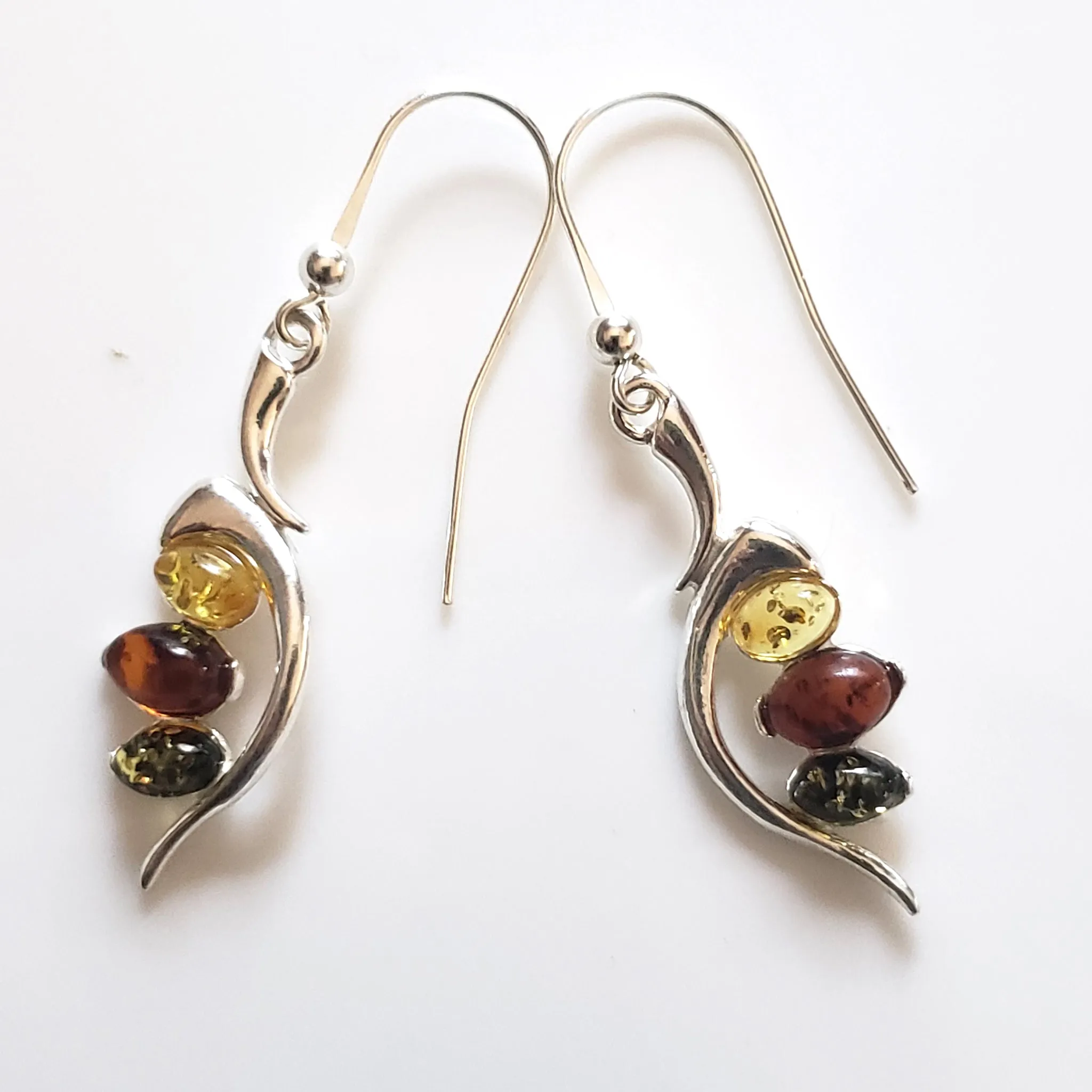 Sterling Silver Jewelry Set with Multicolor Natural Amber Beads