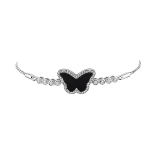 Sterling Silver Onyx Butterfly Halo Bolo Bracelet