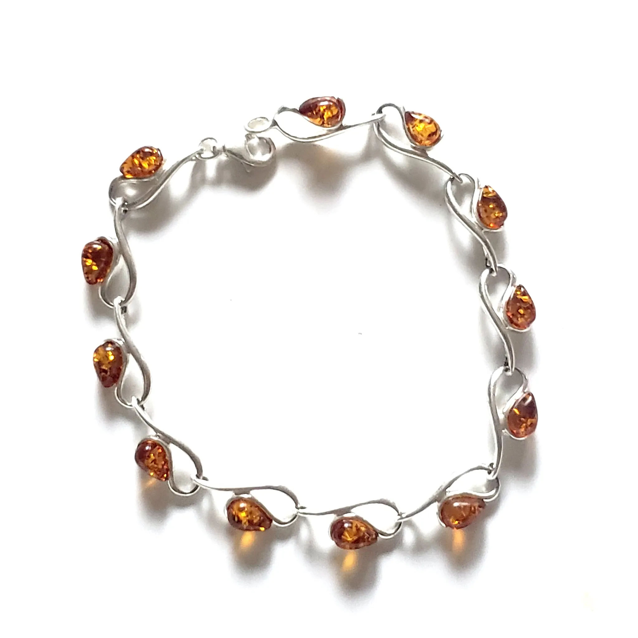 Sterling Silver with Amber Small Link Bracelet