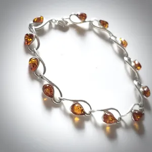 Sterling Silver with Amber Small Link Bracelet