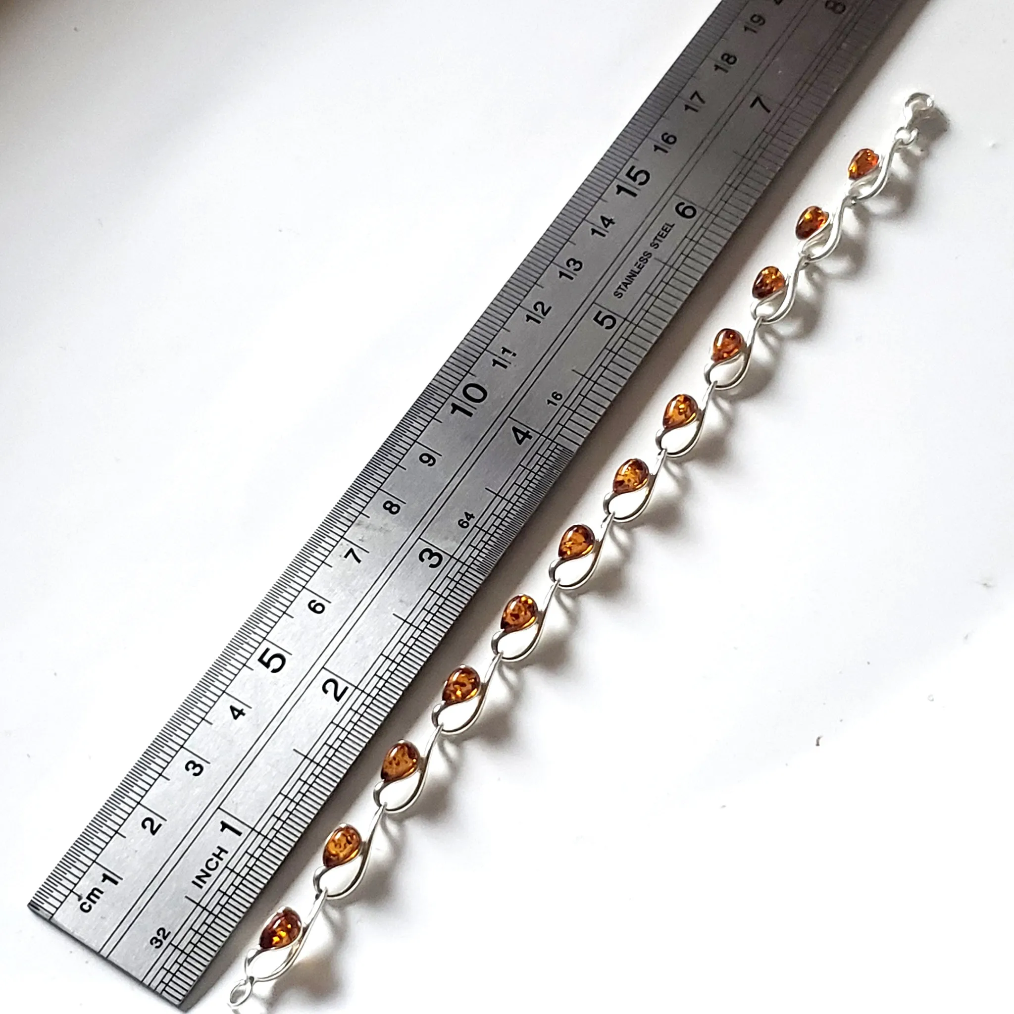 Sterling Silver with Amber Small Link Bracelet