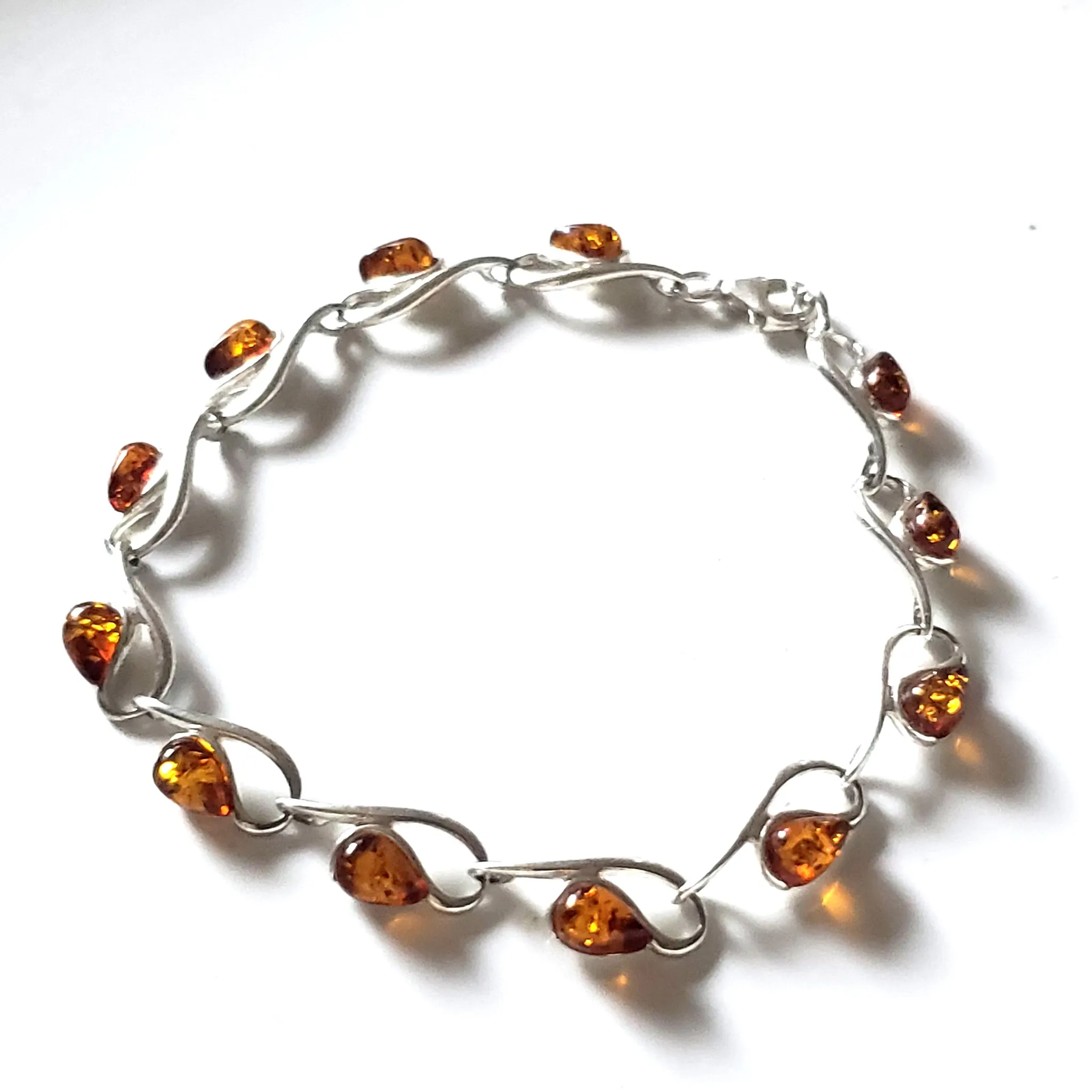 Sterling Silver with Amber Small Link Bracelet