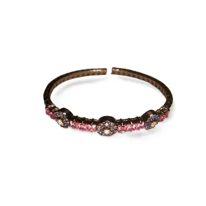 Stunning 18K White Gold Pink Sapphire Diamond Tsavorite Floral Bangle Bracelet