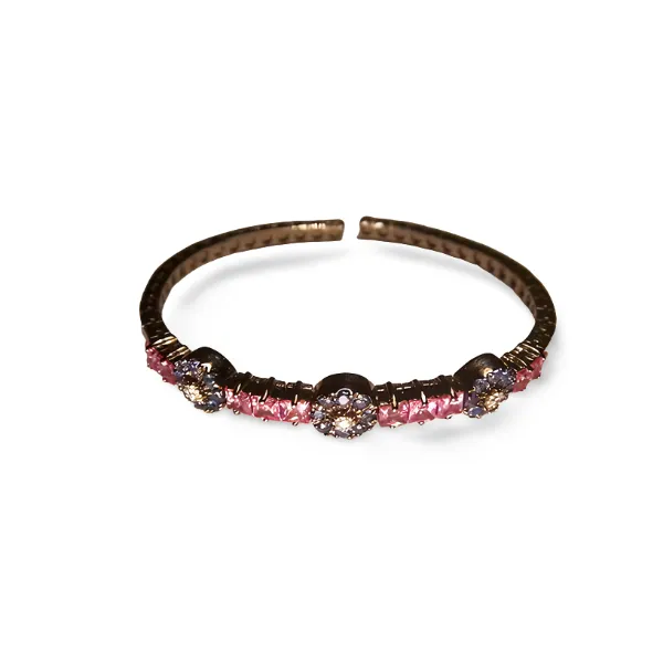 Stunning 18K White Gold Pink Sapphire Diamond Tsavorite Floral Bangle Bracelet