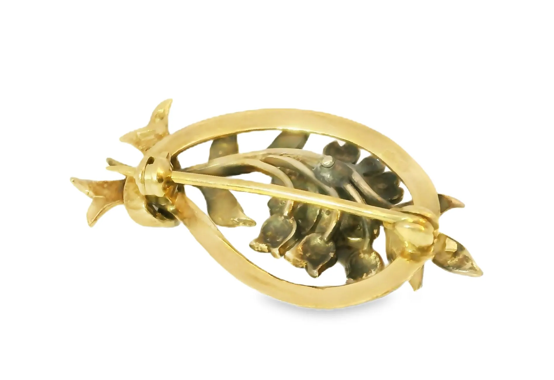 Stunning Antique 14K Yellow Gold Flower Floral Raw Diamond Brooch Pin