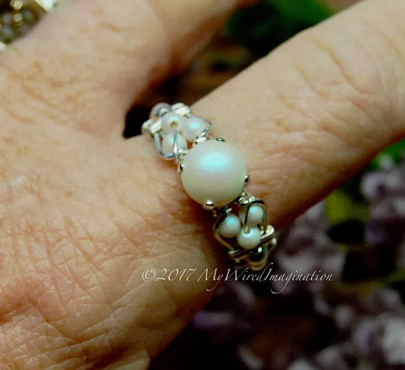 Swarovski Crystal Pearl Ring, Handmade Ring, Made to Order