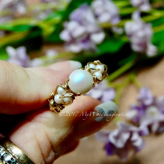 Swarovski Crystal Pearl Ring, Handmade Ring, Made to Order