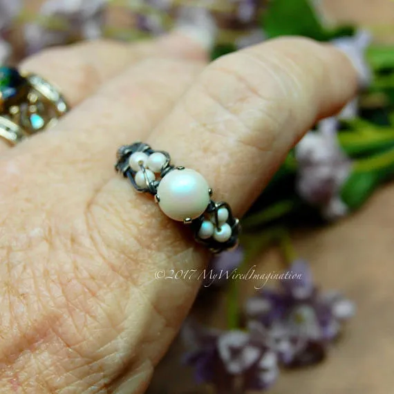 Swarovski Crystal Pearl Ring, Handmade Ring, Made to Order