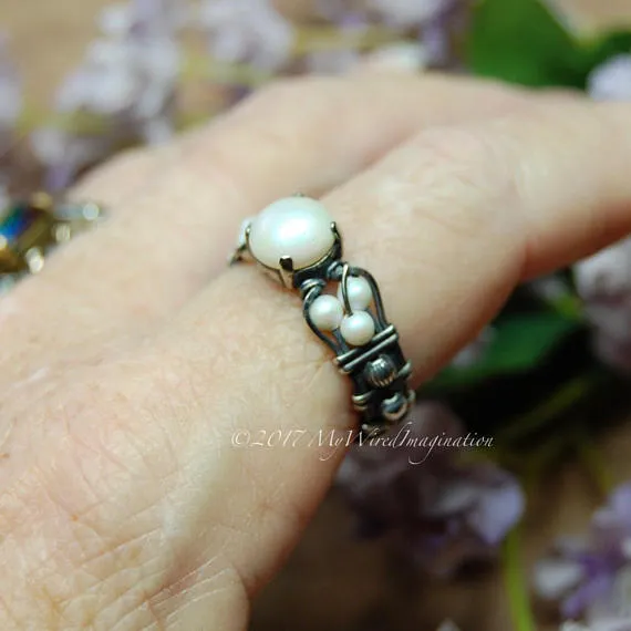 Swarovski Crystal Pearl Ring, Handmade Ring, Made to Order