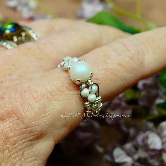 Swarovski Crystal Pearl Ring, Handmade Ring, Made to Order