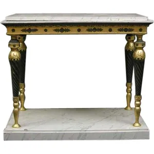Swedish Gustavian Ebonized, Gilt and Faux Marble Console Table