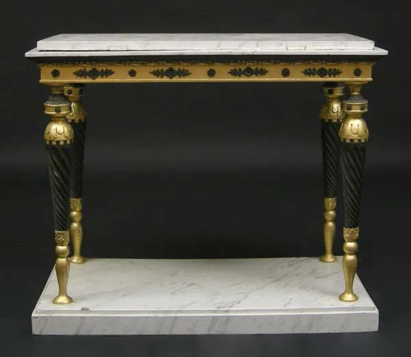 Swedish Gustavian Ebonized, Gilt and Faux Marble Console Table