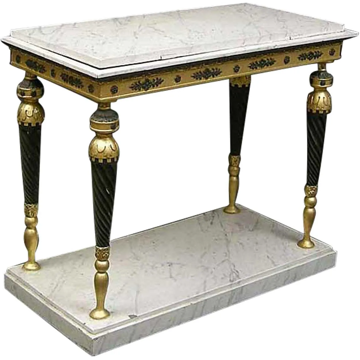 Swedish Gustavian Ebonized, Gilt and Faux Marble Console Table