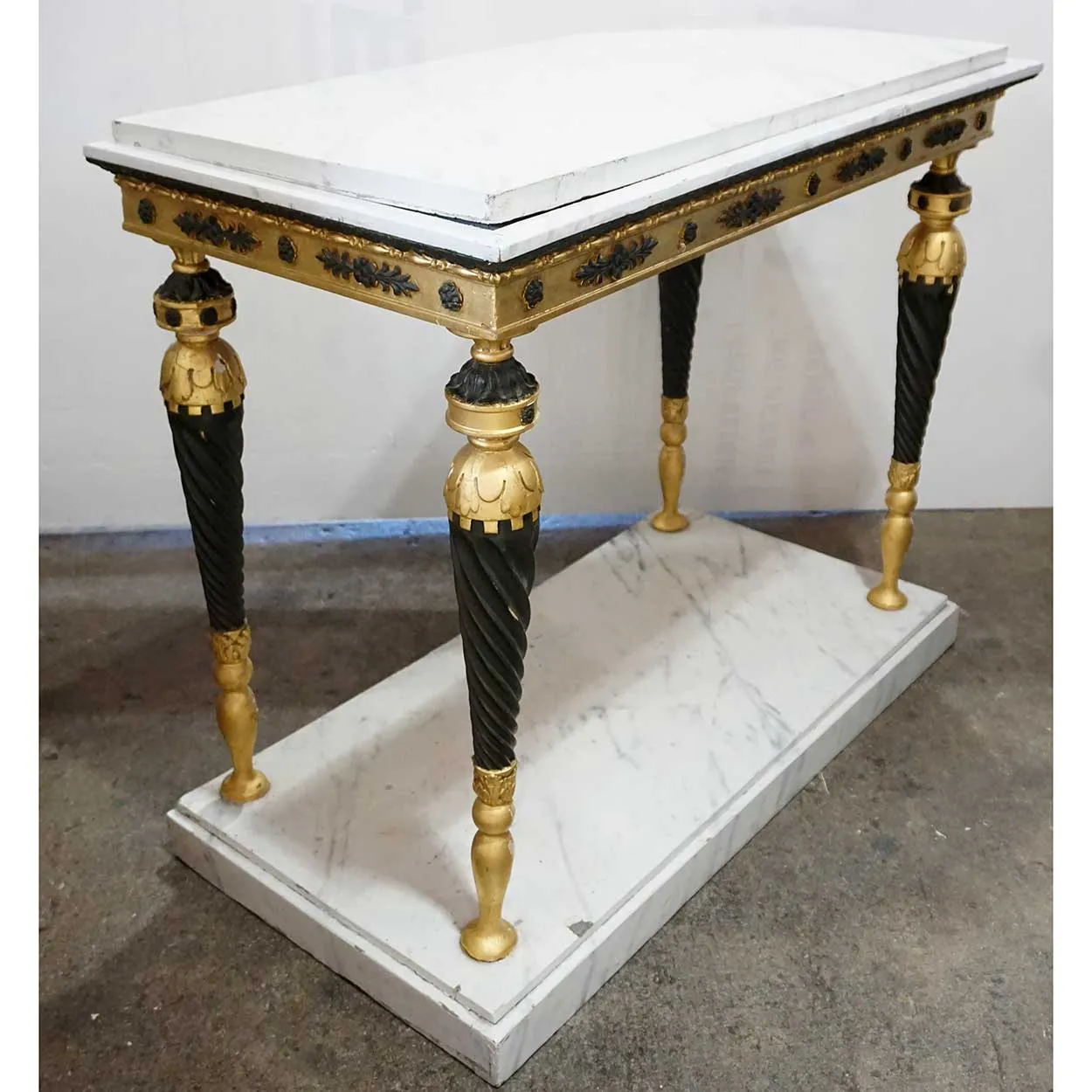 Swedish Gustavian Ebonized, Gilt and Faux Marble Console Table