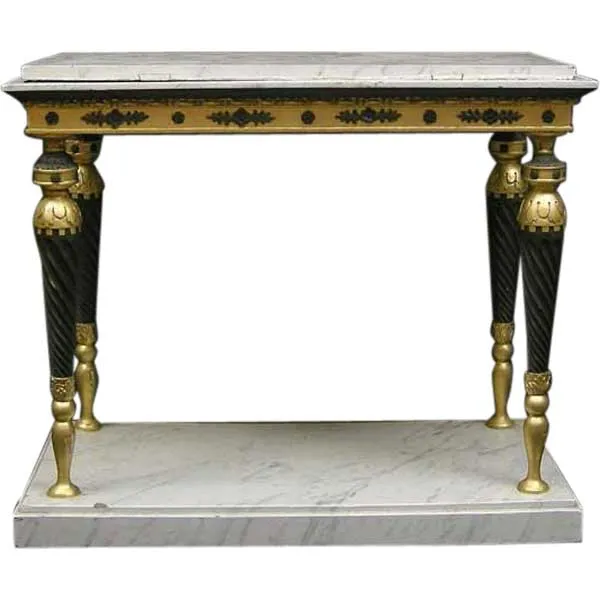 Swedish Gustavian Ebonized, Gilt and Faux Marble Console Table
