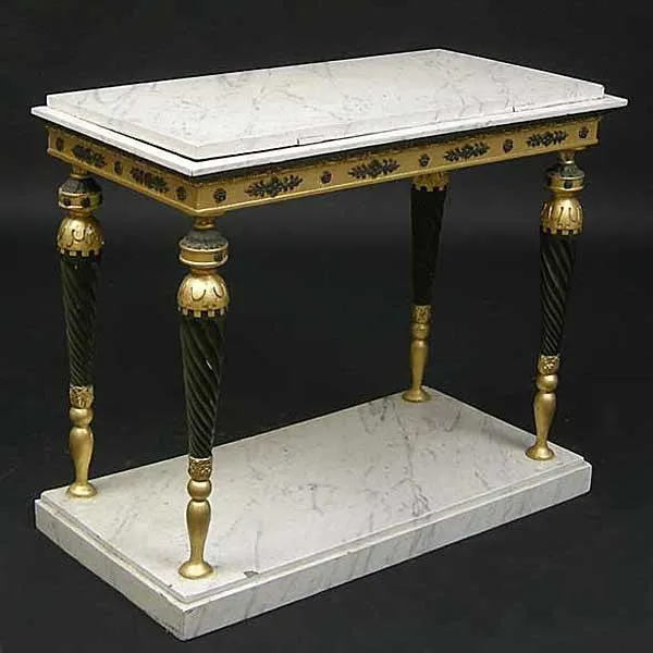 Swedish Gustavian Ebonized, Gilt and Faux Marble Console Table