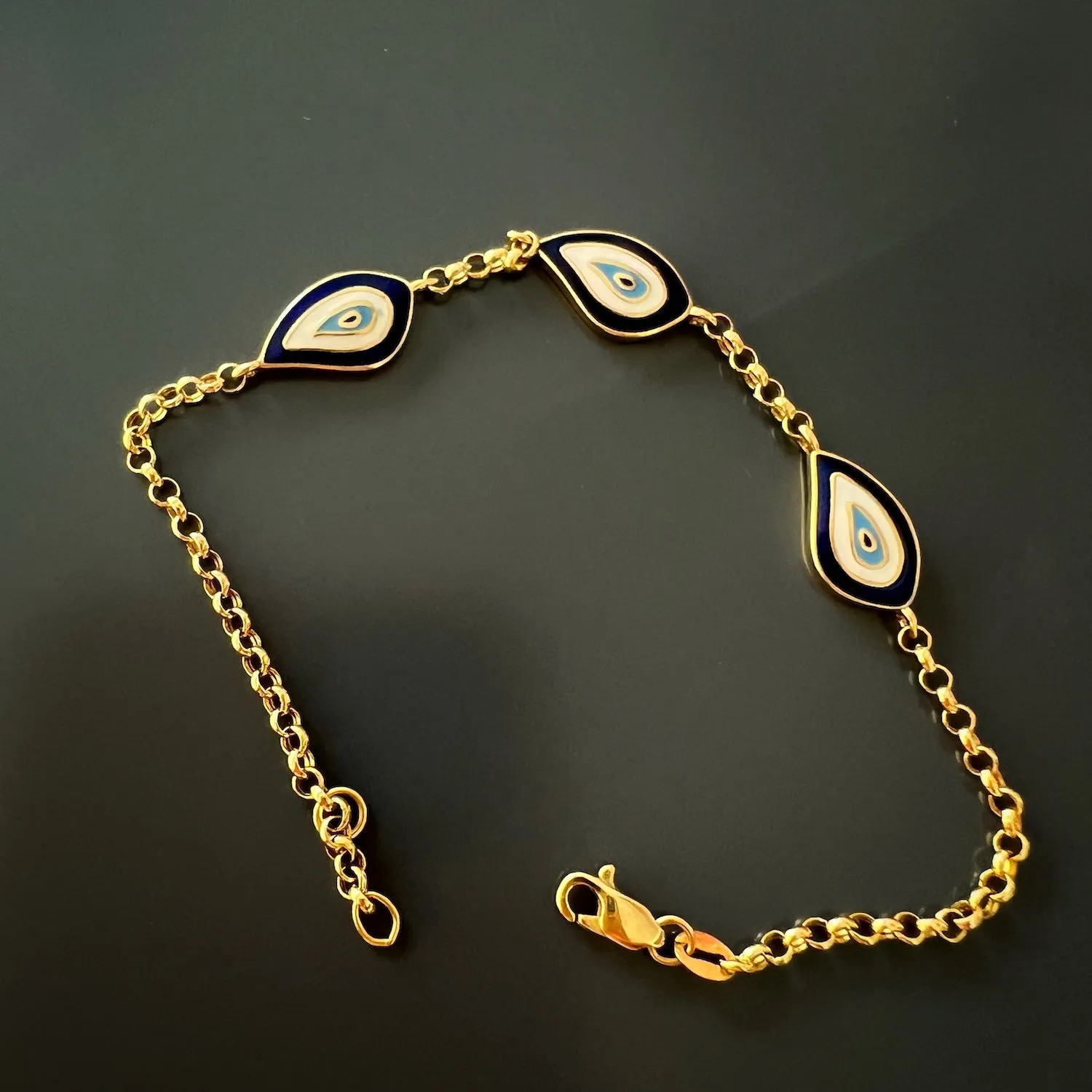 Teardrop Evil Eye Solid Gold Fine Bracelet