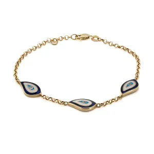 Teardrop Evil Eye Solid Gold Fine Bracelet