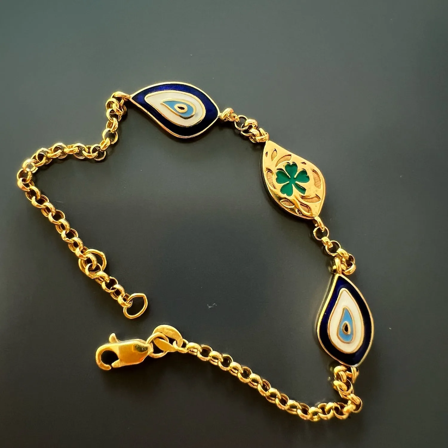 Teardrop Evil Eye Solid Gold Fine Bracelet