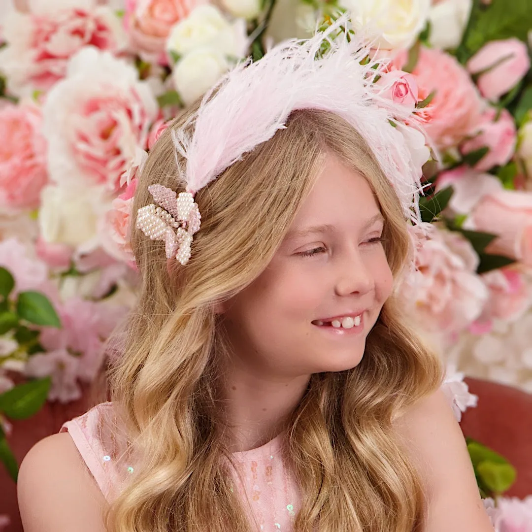 The Dina Lilac Crystal & Dusty Pink Feather Headband