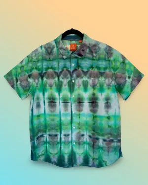 Tie Dye Short Sleeve Men's Button Down Shirt - Large
