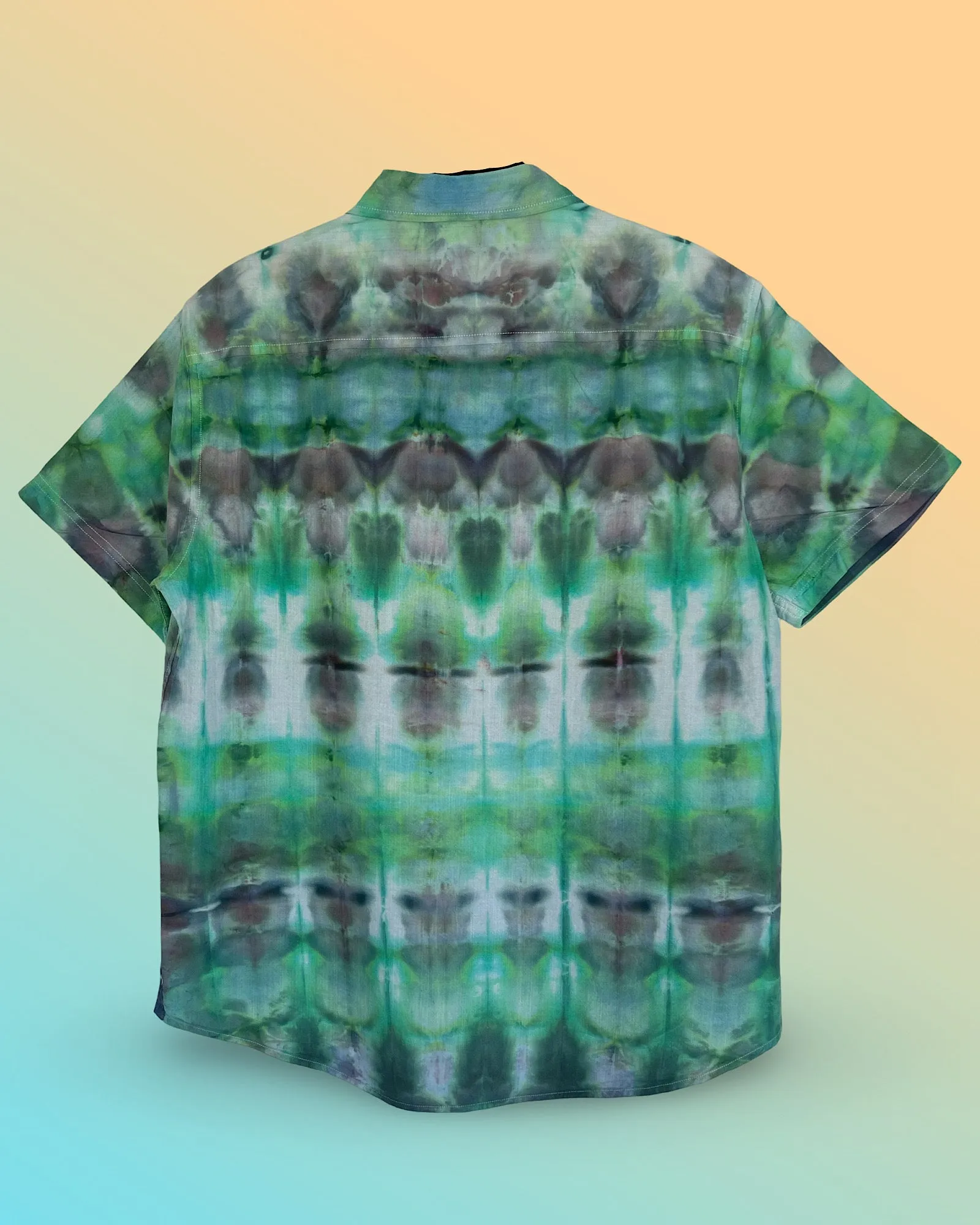 Tie Dye Short Sleeve Men's Button Down Shirt - Large