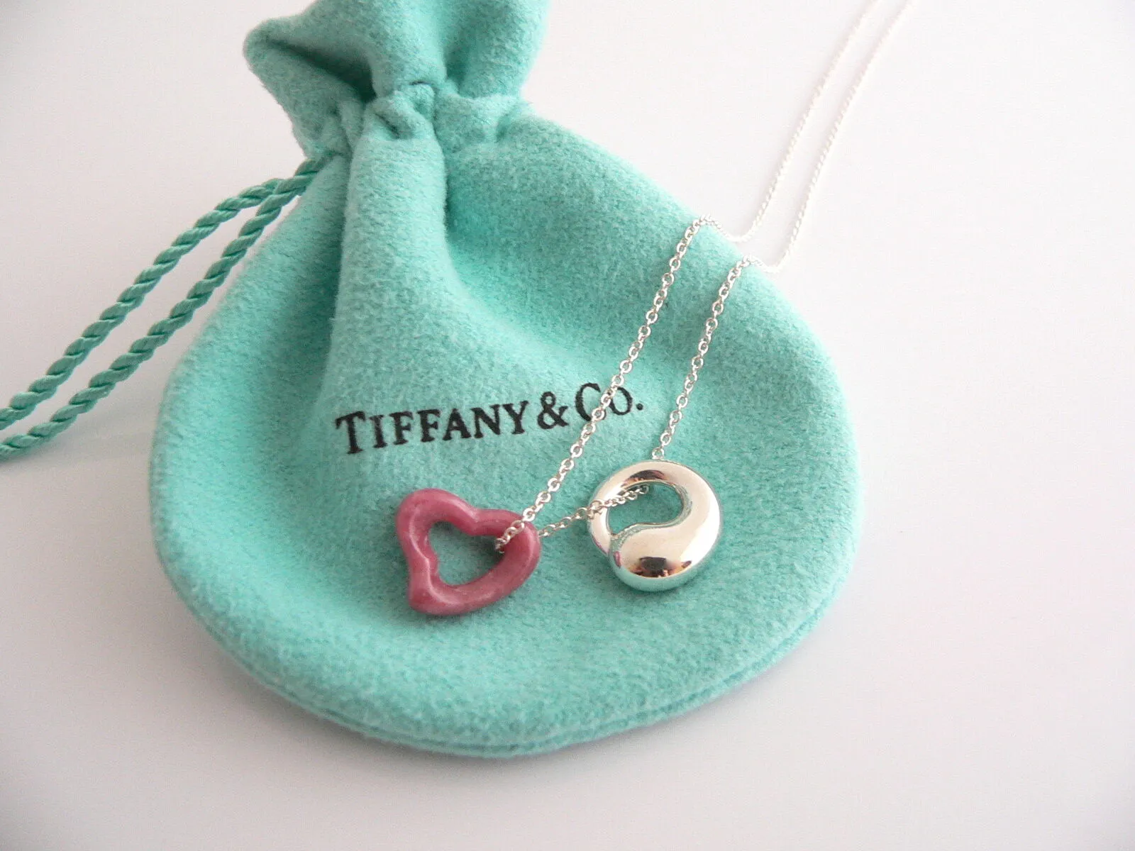 Tiffany & Co Peretti Pink Rhodonite Heart Silver Eternal Circle Necklace Gift