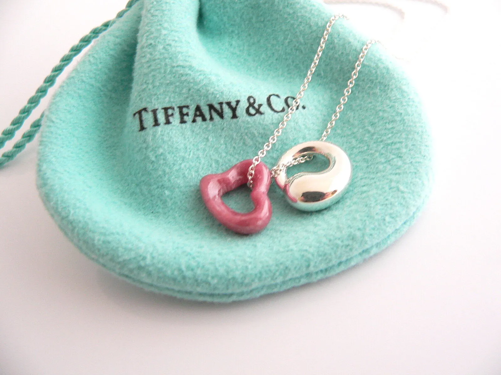 Tiffany & Co Peretti Pink Rhodonite Heart Silver Eternal Circle Necklace Gift