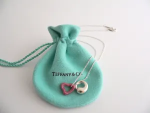 Tiffany & Co Peretti Pink Rhodonite Heart Silver Eternal Circle Necklace Gift