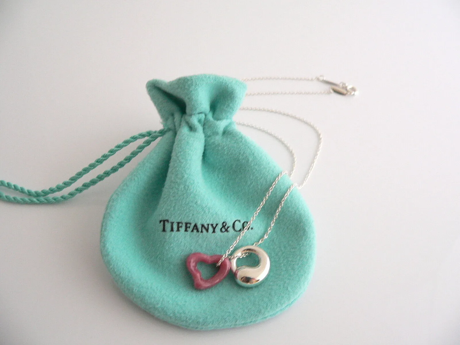Tiffany & Co Peretti Pink Rhodonite Heart Silver Eternal Circle Necklace Gift