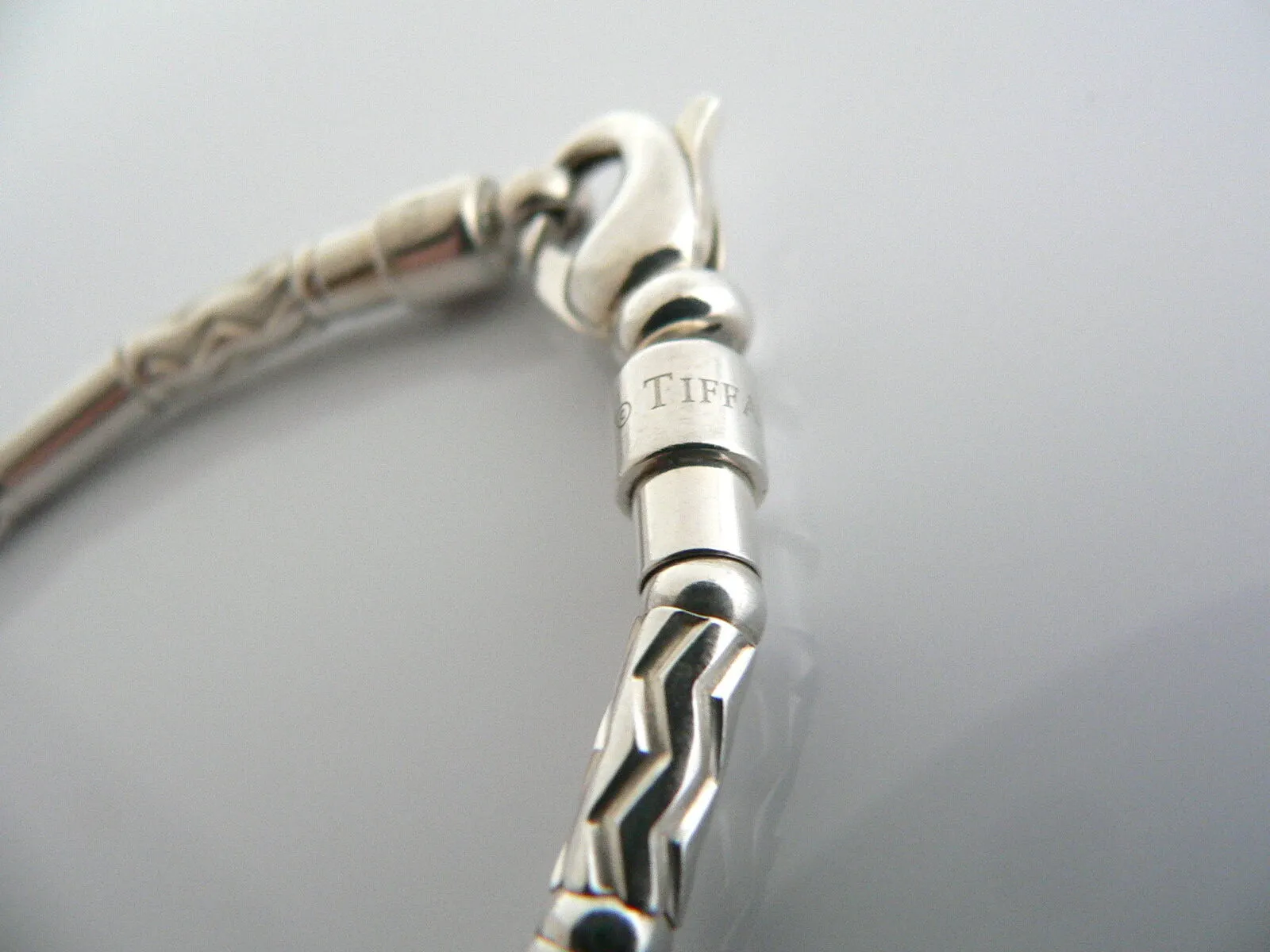 Tiffany & Co Silver Carved Bead Bracelet Etched Bangle Gift Love Statement Art