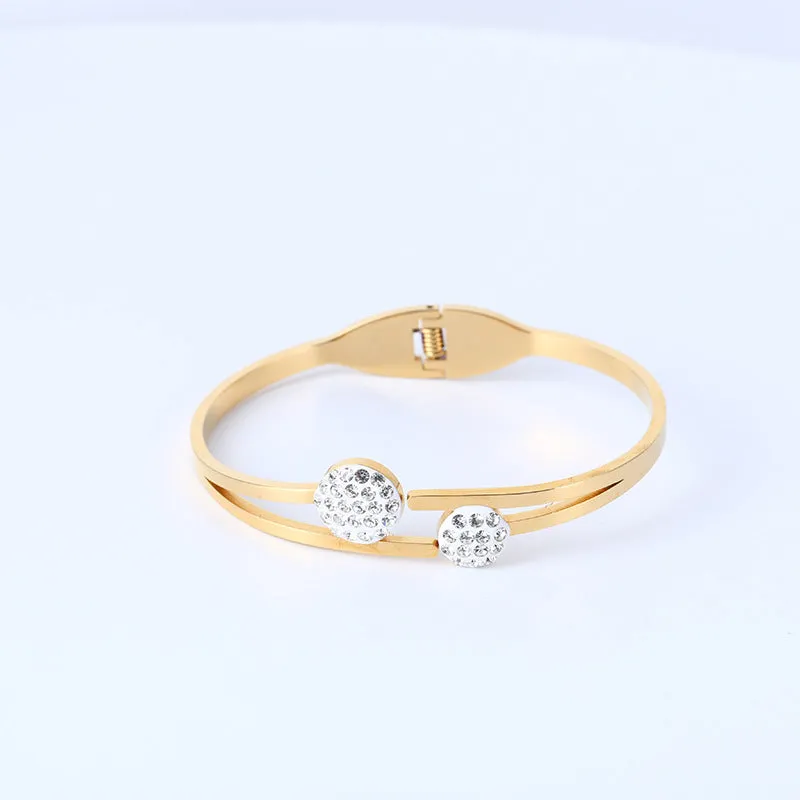 Titanium simple Gold Plated stainless steel diamond heart bracelet Bangle for women