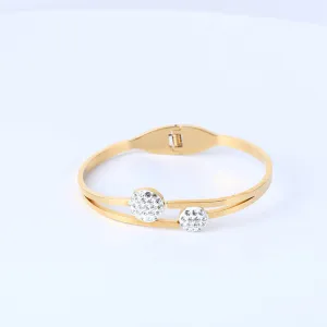 Titanium simple Gold Plated stainless steel diamond heart bracelet Bangle for women