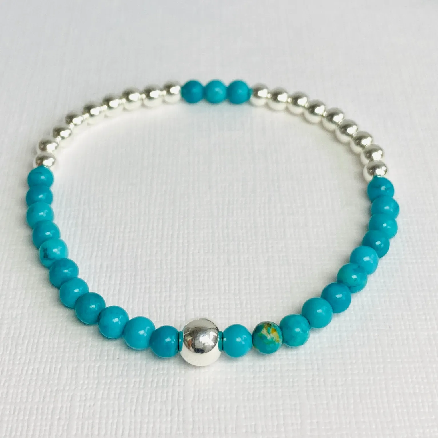 Turquoise Gemstone and Silver Bead Bracelet