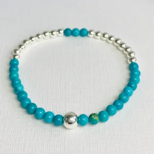 Turquoise Gemstone and Silver Bead Bracelet
