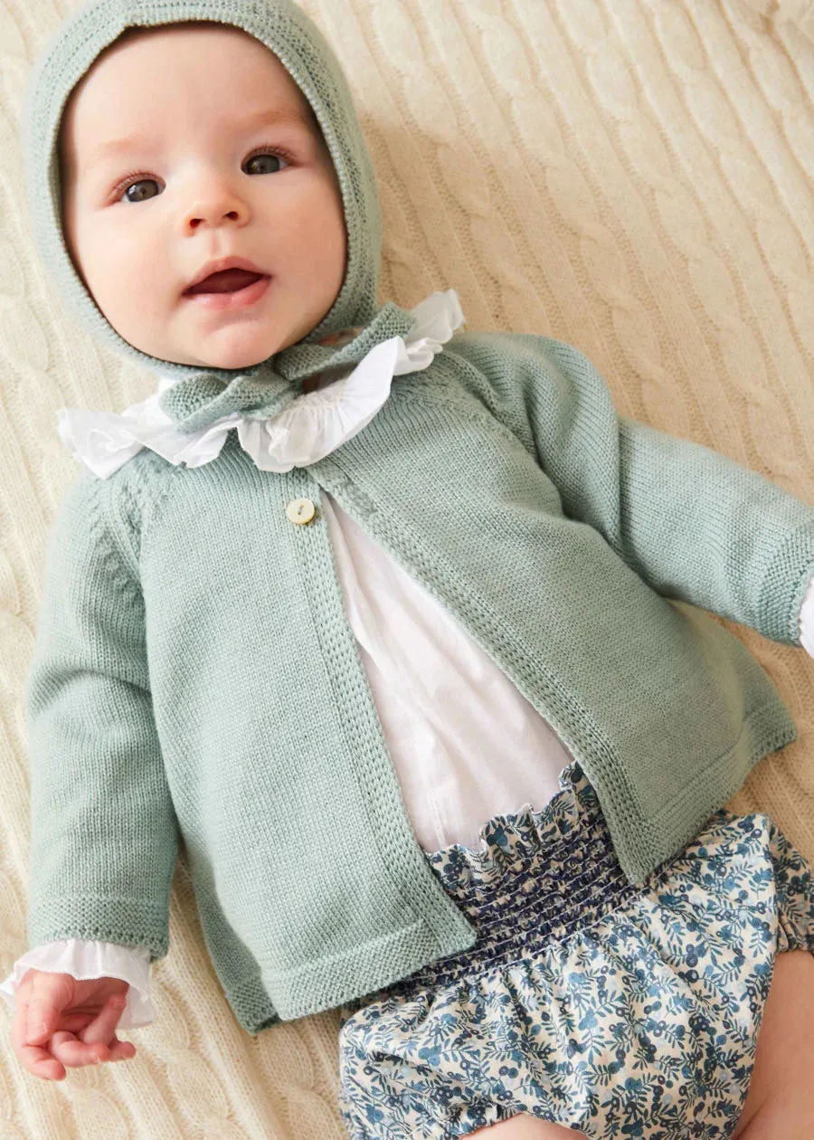 Two Button Baby Cardigan in Green (1-9mths)