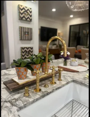 Unlacquered Brass Kitchen Faucet - Solid Brass, Handmade, Antique Brass Sink Faucet