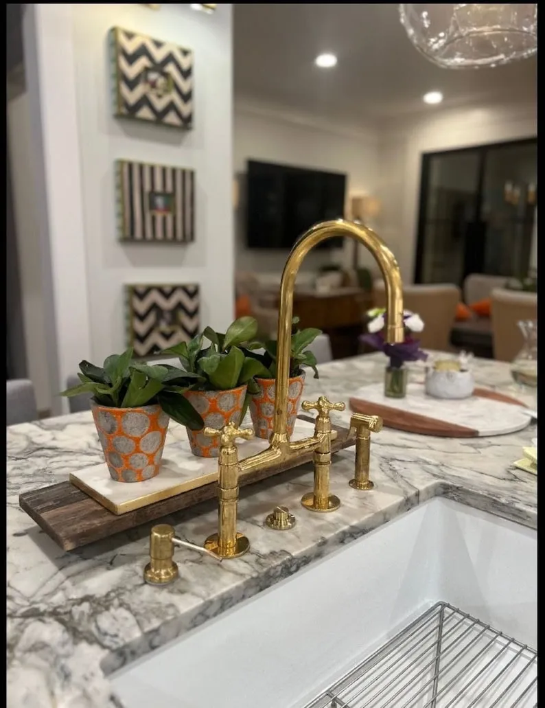 Unlacquered Brass Kitchen Faucet - Solid Brass, Handmade, Antique Brass Sink Faucet