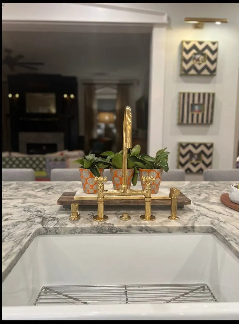 Unlacquered Brass Kitchen Faucet - Solid Brass, Handmade, Antique Brass Sink Faucet