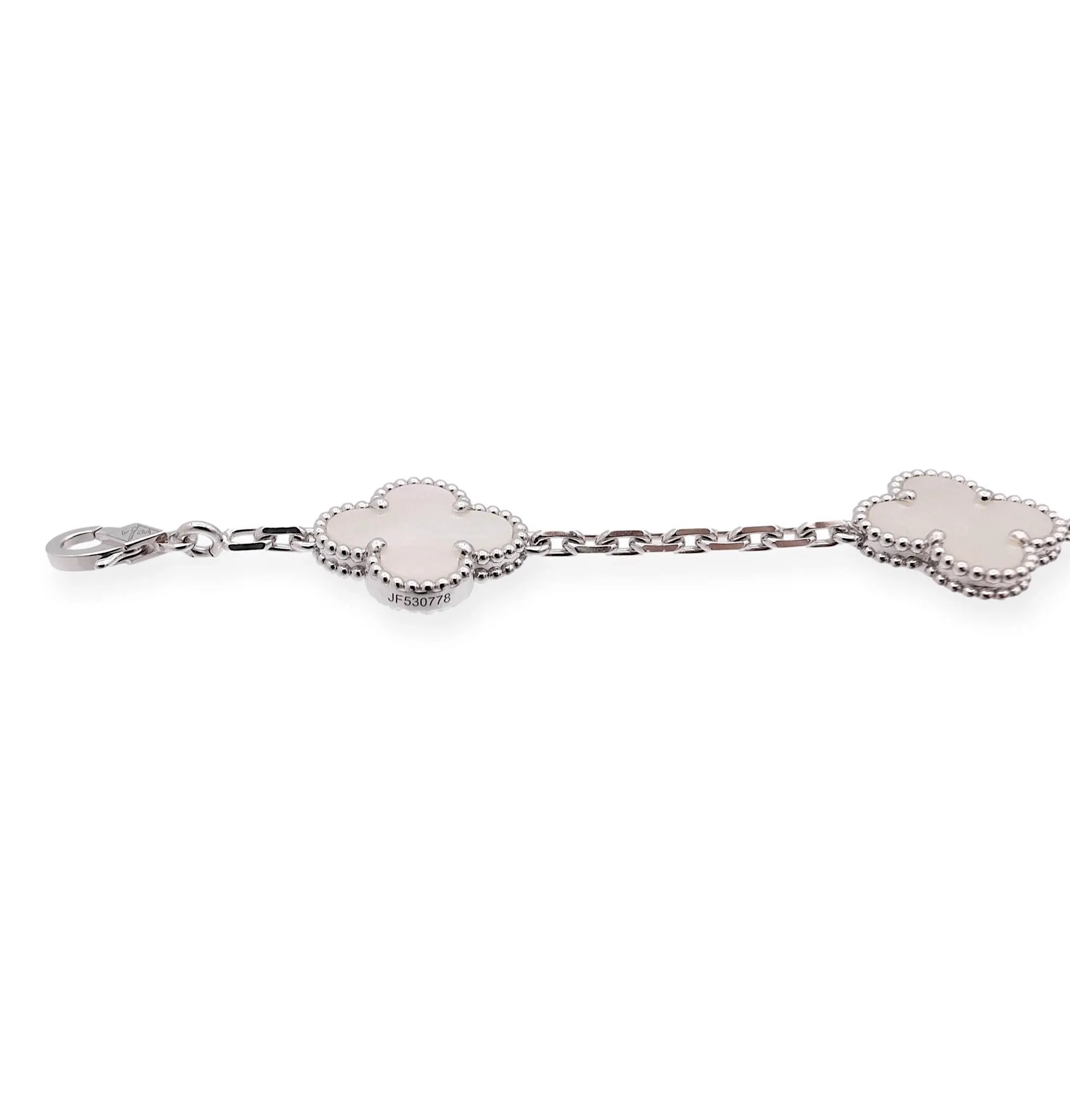 Van Cleef & Arpels 18K White Gold Vintage Alhambra 5 Motif M.O.P. Bracelet
