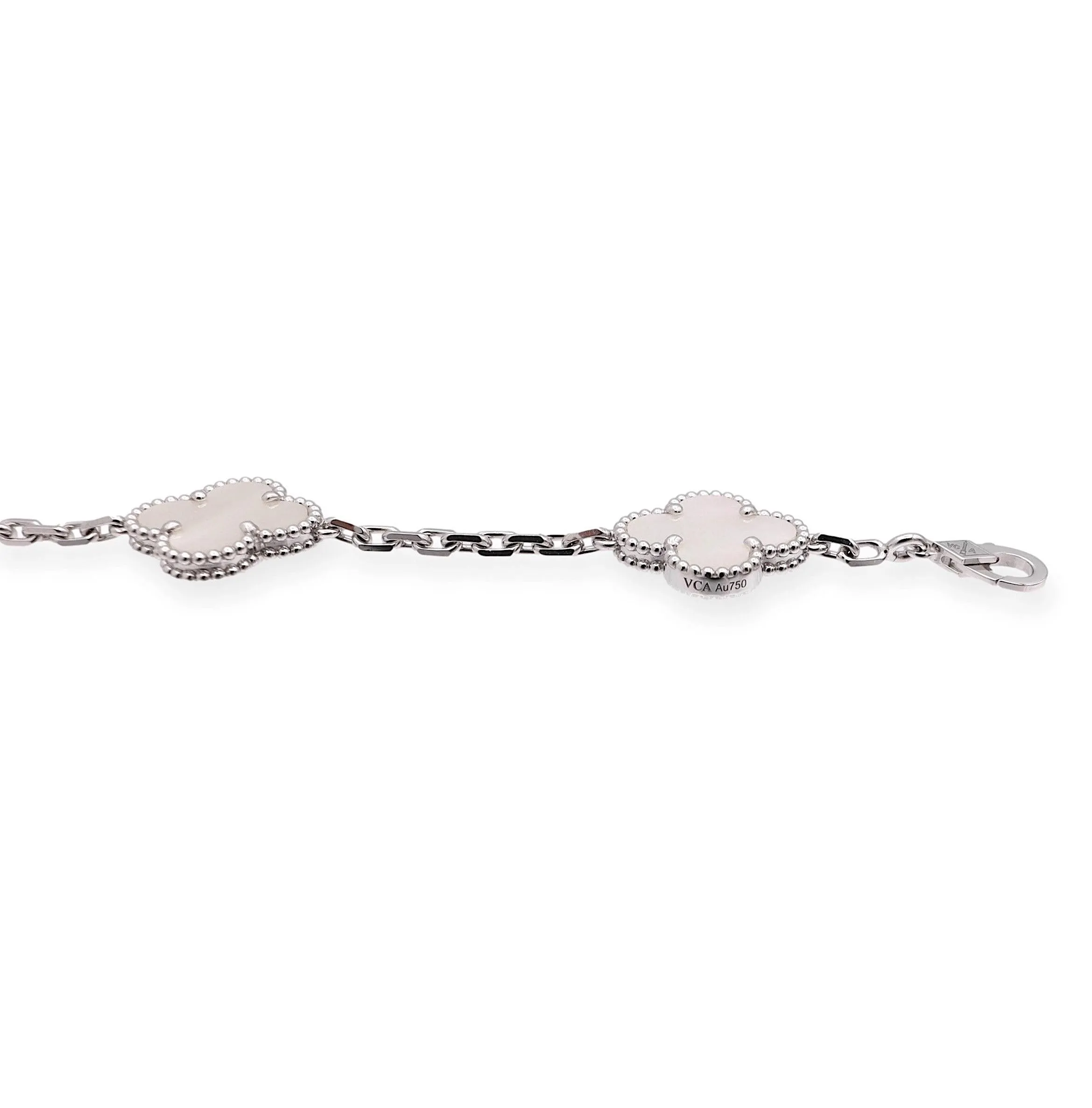 Van Cleef & Arpels 18K White Gold Vintage Alhambra 5 Motif M.O.P. Bracelet