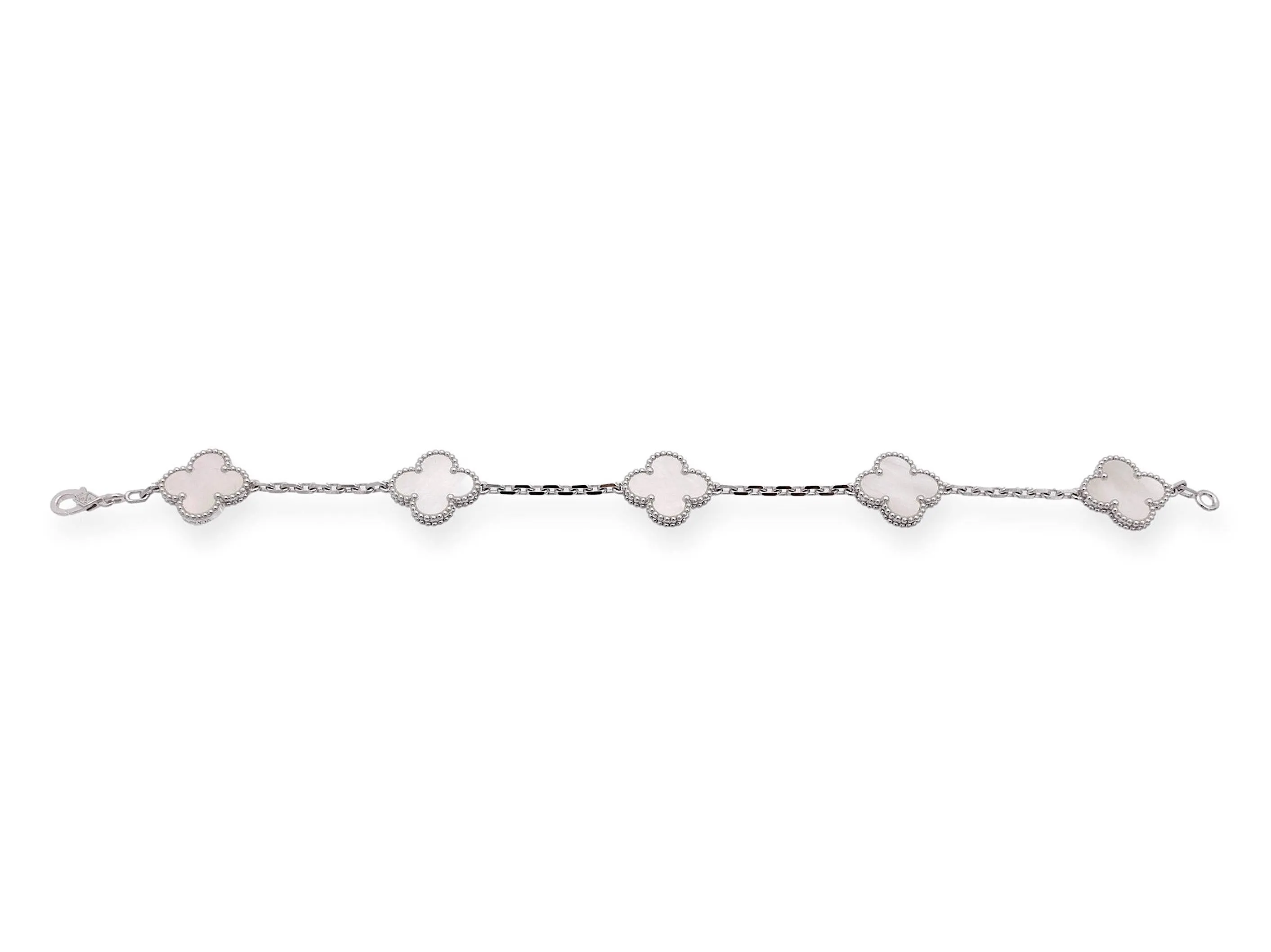 Van Cleef & Arpels 18K White Gold Vintage Alhambra 5 Motif M.O.P. Bracelet