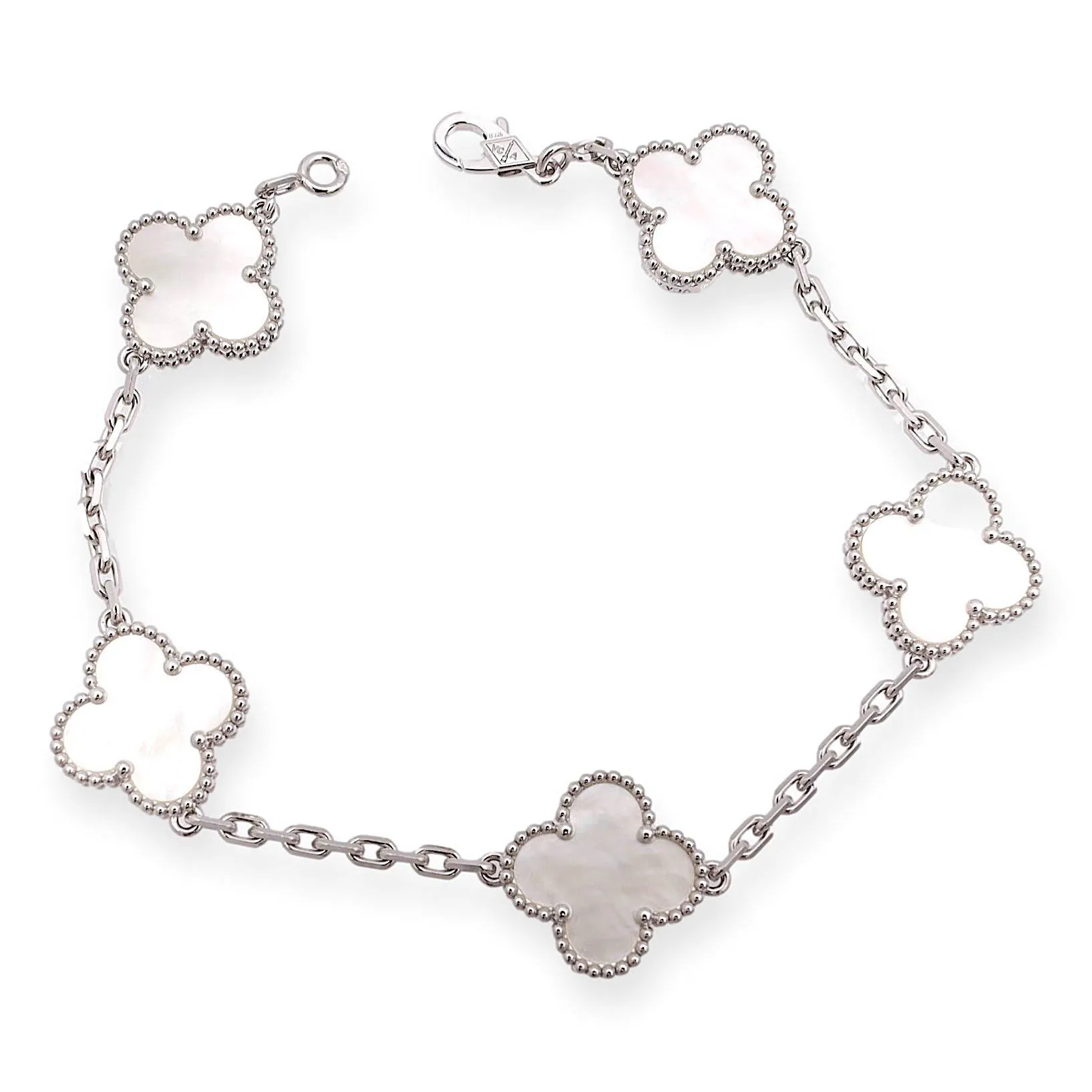 Van Cleef & Arpels 18K White Gold Vintage Alhambra 5 Motif M.O.P. Bracelet
