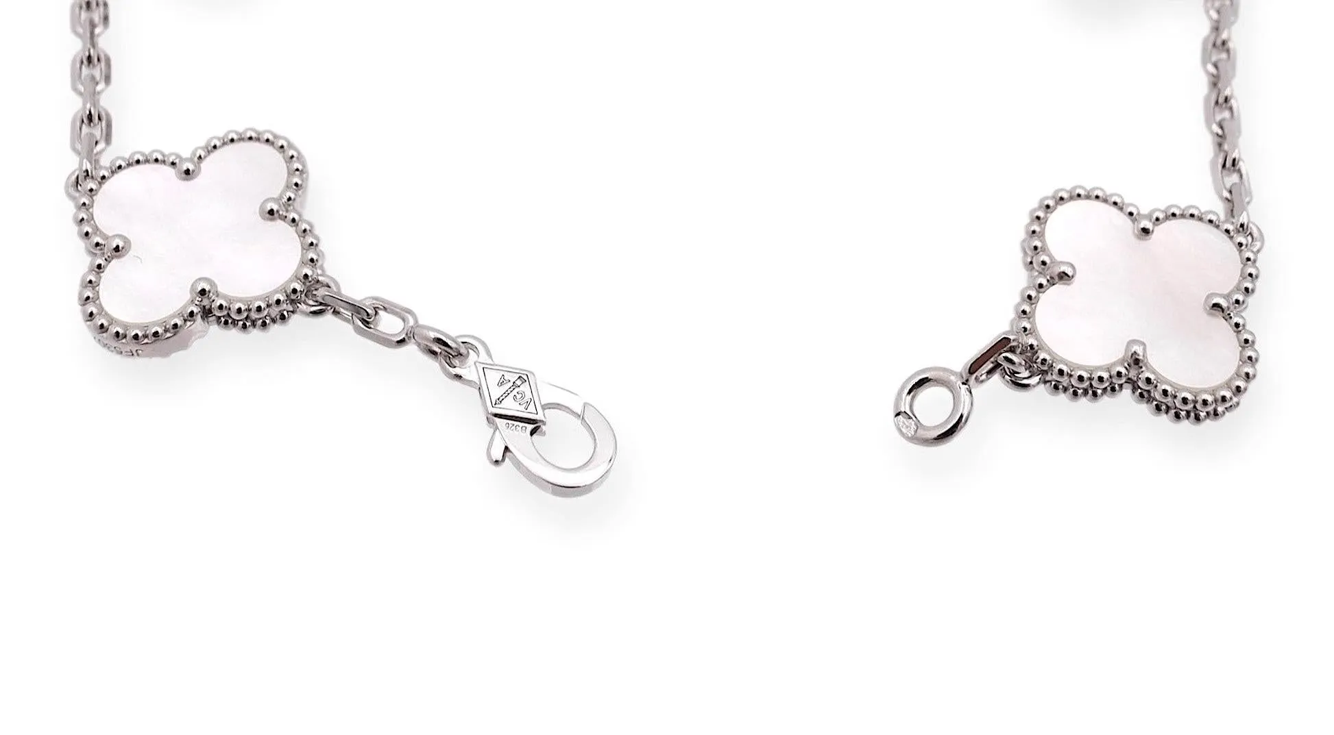 Van Cleef & Arpels 18K White Gold Vintage Alhambra 5 Motif M.O.P. Bracelet